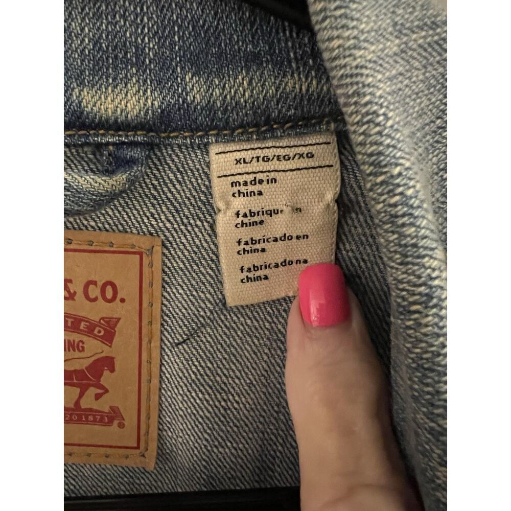 Levi's Trucker Jacket Womens Extra Large Blue Denim Button Front Red Tab Pockets - Picture 4 of 8